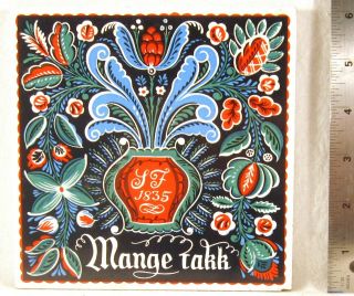 Vintage Berggren - Trayner 1960s Scandinavian 6 " Trivet Tile Thanks So Much 162