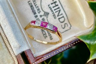 18ct Yellow Gold And Platinum Art Deco Ruby And Diamond Ring Size K