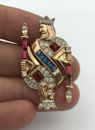 Vtg Alfred Phillipe Crown Trifari Rhinestone King Of Diamonds Gold Brooch Pin