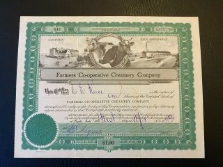 1923 Farmers Co - Operative Creamery Company Stock Certificate Payette Idaho Cows
