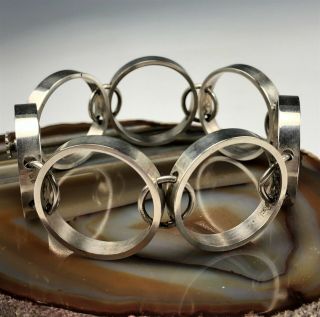 Hans Hansen Denmark 925s Sterling Silver Modernist Circles 8 " Bracelet San Nr