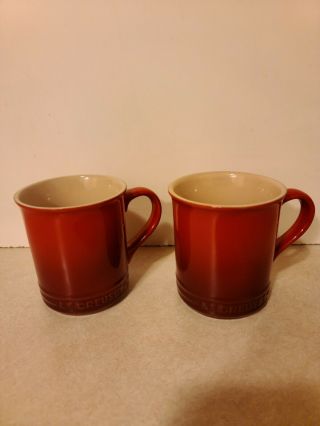 2 Le Creuset Stoneware Coffee Mug Cups 12oz Cerise Cherry Red Fade Ombre