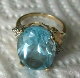 14k Solid Gold Gorgeous Aquamarine And Diamonds Ring Size 7,