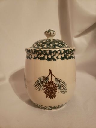 Tienshan Folk Craft Pinecone Moose Country Canister 7 " Top To Bottom Euc 2 Pc