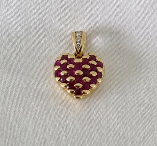 18ct Yellow Gold Ruby & Diamond Valentines Heart Pendant/charm 18k 750.