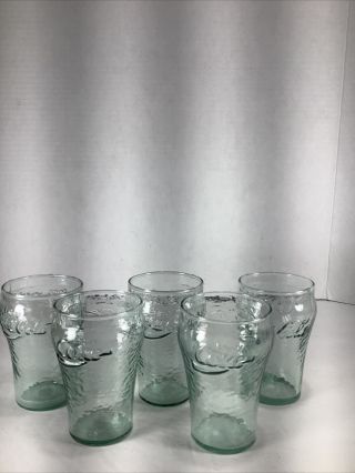 Set Of 5 Vintage Coca Cola Glasses 4” Green Pebble 6 Oz.  Coke Juice Glasses