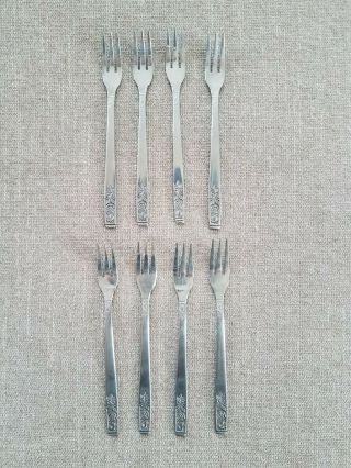 Set Of 8 Imperial Young Rose Stainless Steel Cocktail Oyster Forks