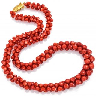 Vintage 18k Yellow Gold Red Coral Beaded Strand Necklace 36.  2 Grams 16.  5 Inches