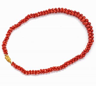 Vintage 18K Yellow Gold Red Coral Beaded Strand Necklace 36.  2 Grams 16.  5 Inches 2