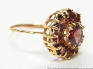 Vintage Fiery Gem Quality Garnet 14k Gold Ring Ladies Birthstone Halo Cluster