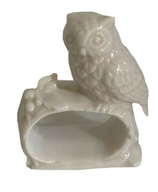 Vintage Ceramic Owl Napkin Rings Holders Set Of 4 White Ceramic