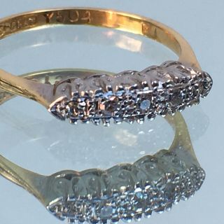 Art Deco 18ct Gold Platinum 5 Diamonds Ring Sz N - N1/2 3