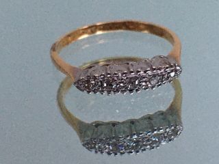 Art Deco 18ct Gold Platinum 5 Diamonds Ring Sz N - N1/2 5