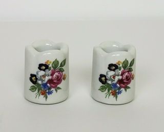 Vintage Ceramic Toothpick/match Holder Made In Germany Floral Set Of 2