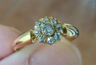 Pretty Edwardian 18ct Gold Old Cut Diamond Cluster Ring.  Size L