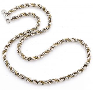 Tiffany & Co.  Vintage Sterling Silver & 18k Gold 5mm Rope Chain Necklace 35.  4 Gr