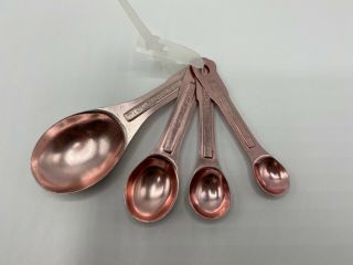 Vintage Set Of 4 Pink Copper Color Aluminum Measuring Spoons
