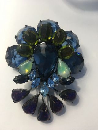 Schreiner Signed Blue Inverted Crystal Brooch Pin