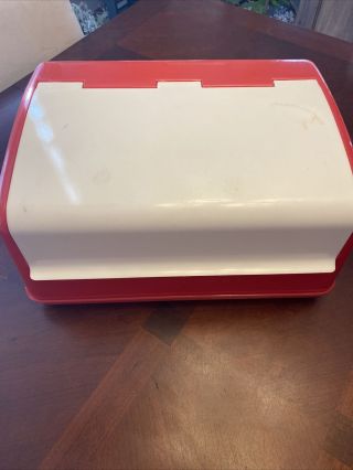 Large Vintage Lustro Ware Red And White Plastic Bread Box B - 20 Mid Century