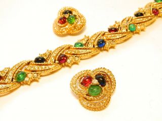 Vintage Ciner Jewels Of India Bracelet Earrings Cabochon Rhinestones
