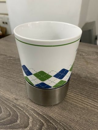 2006 Starbucks Argyle Stainless Steel Ceramic Coffee Mug Cup No Slide Rubber 2