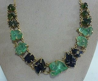Vintage 18K Yellow Gold Hand Crafted Necklace With Chunks of Gem Glass 49 Grams 2