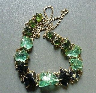 Vintage 18K Yellow Gold Hand Crafted Necklace With Chunks of Gem Glass 49 Grams 5
