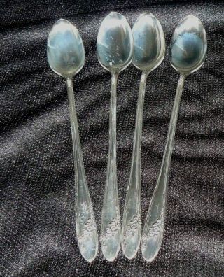 Set Of 4 Oneida Tudor Plate Silverplate Iced Tea Spoons Queen Bess Ii Pattern