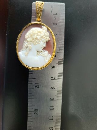 EXTRA LARGE 14KT YELLOW GOLD HANDCRAFTED FILIGREE LADY CAMEO PENDANT,  LOCKET 2