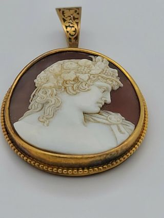 EXTRA LARGE 14KT YELLOW GOLD HANDCRAFTED FILIGREE LADY CAMEO PENDANT,  LOCKET 5