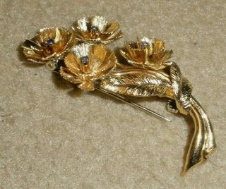 Vintage 18k Yellow Gold Floral Brooch With Tiny Blue Stones - 11.  1 Gm