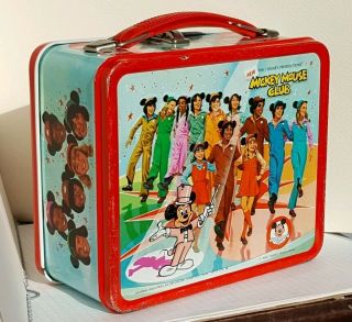 Vintage Disney Mickey Mouse Club Lunchbox Metal Lunch Box Pail Aladdin 1977