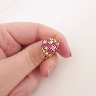 18ct Gold Ruby Diamond Ring,  Art Deco Design Heavy 6.  3 Grams