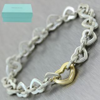 Tiffany & Co.  Sterling Silver & 18k Yellow Gold Open Heart Link Bracelet