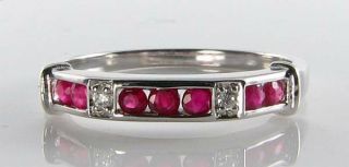 Class 9k 9ct White Gold Ruby Diamond Art Deco Half Eternity Ins Ring Resize