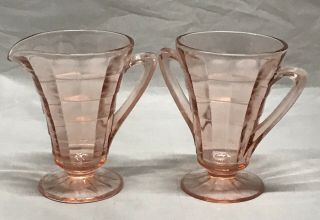 Vintage Pink Depression Glass Creamer And Sugar Bowl Set Tiered Art Deco 1930 