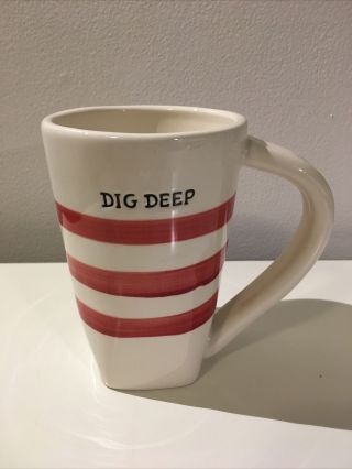 Pier 1 Dig Deep Coffee Mug Hand Painted Stoneware Nautical Striped Red Skinny