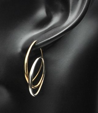 Ed Levin 14k Yellow Gold / Sterling Modernist Hook Earrings 1 1/4 "