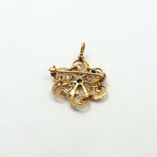 Victorian 14K Gold Mine Cut Diamond Seed Pearl Flower Brooch Pin Pendant 3