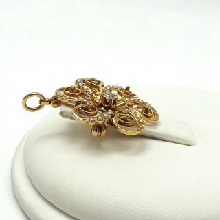Victorian 14K Gold Mine Cut Diamond Seed Pearl Flower Brooch Pin Pendant 4