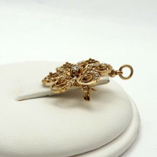 Victorian 14K Gold Mine Cut Diamond Seed Pearl Flower Brooch Pin Pendant 5