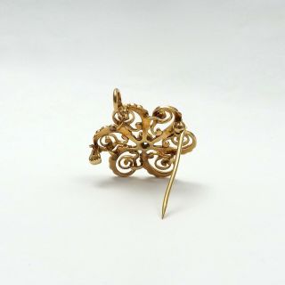 Victorian 14K Gold Mine Cut Diamond Seed Pearl Flower Brooch Pin Pendant 6