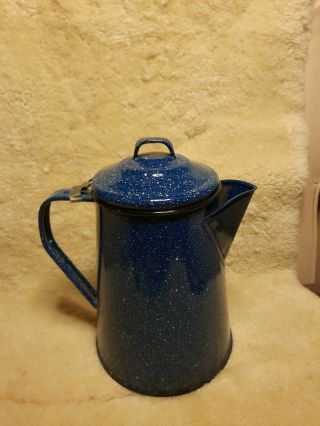 Antique/vintage Blue W/ White Specks Enamelware Coffee Pot And Lid