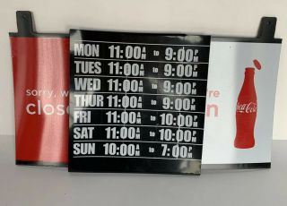 Coca Cola Open Close Sliding Window Sign Hours Schedule Double Sided Man Cave