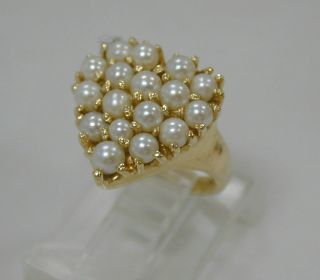 Vintage 14k Yellow Gold Heart Shape Pearl Cluster Ring Size 2 1/4 Estate