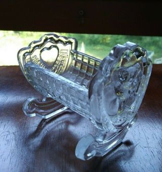 Antique Teddy Bear N Heart Baby Cradle Crystal Glass Toothpick Match Holder