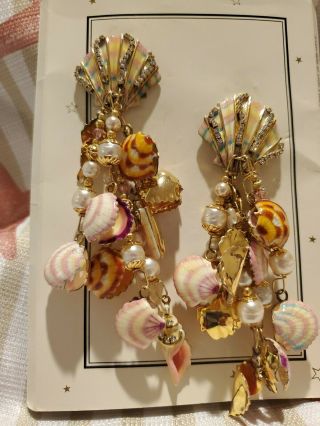 Lunch At The Ritz Seashell Earrings - Pink Couture Pearl & Gold Clam