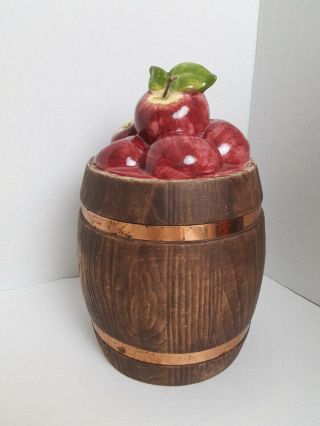 Ceramic Wood Barrel Looking Cookie Jar Vintage