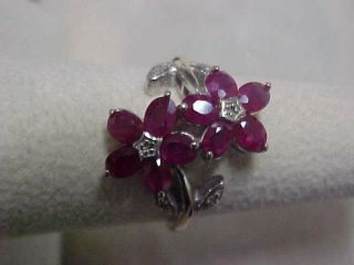 Vintage Natural Floral Red Ruby & Diamond Ring 14k White Gold Sz5.  75 Buy Now
