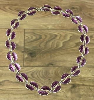 Vintage David Andersen Sterling Silver & Purple Enamel Modernist Necklace Norway